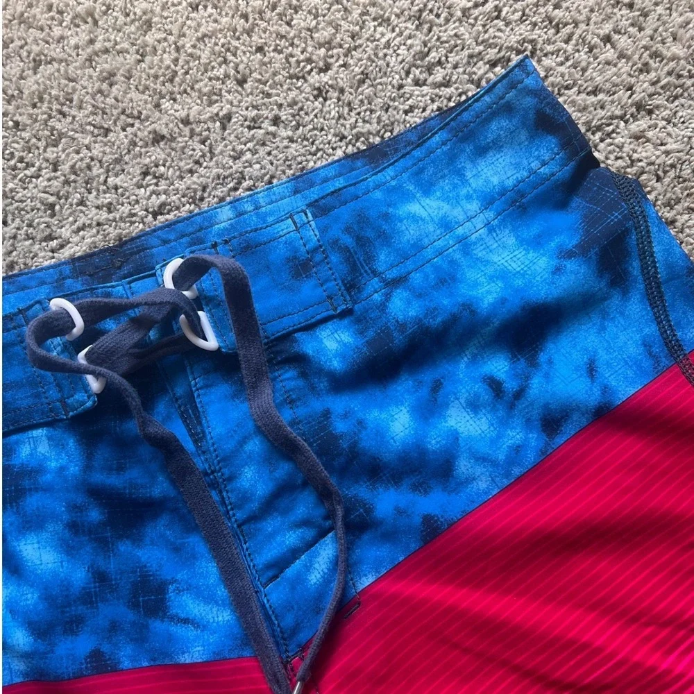 Joe Boxer Board‎ Shorts Mens 32 Red White Blue Tie Dye Surf
